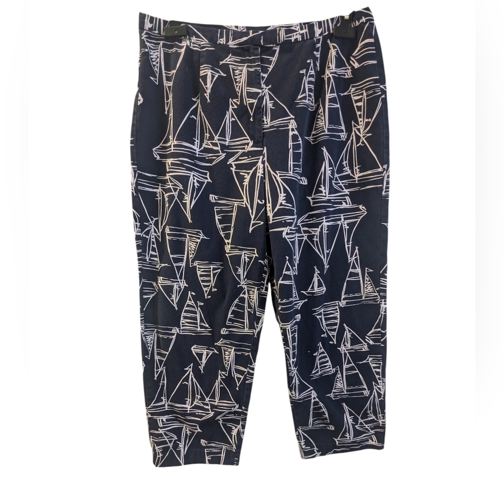 Talbots Vintage Navy and White Sailboat Print Capris Size 16 Lagenlook